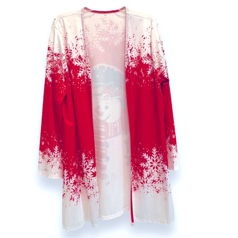 New Women’s 2XL Festive Red/White Long Sleeve Tunic Length Lightweight Jacket - Picture 3 of 7